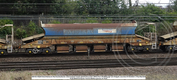 380163 HQAH 64.4t Network Rail Autoballaster intermediate hopper [built Doncaster 2001] Tare 25-600kg @ York Holgate Junction 2023-02-01 © Paul Bartlett w