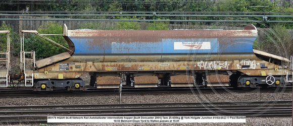 380179 HQAH 64.4t Network Rail Autoballaster intermediate hopper [built Doncaster 2001] Tare 25-600kg @ York Holgate Junction 2023-02-01 © Paul Bartlett w