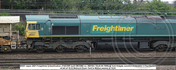 66501 Japan 2001 Freightliner [classification JT42CWR built GM EMD no. 998106-1 Built 05-1999] @ York Holgate Junction 2023-02-01 © Paul Bartlett [w1]
