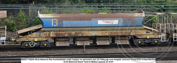 380027 HQAG 90.0t Network Rail Autoballaster outer hopper no generator tare 25-700kg @ York Holgate Junction 2023-02-01 © Paul Bartlett w