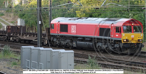 66019  DB EWS [JT42CWR GM – EMD Works no. 968702-19 Sept 1998] @ York Holgate Junction 2022-06-20 © Paul Bartlett [2w]
