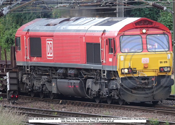 66019  DB EWS [JT42CWR GM – EMD Works no. 968702-19 Sept 1998] @ York Holgate Junction 2022-06-20 © Paul Bartlett [1w]