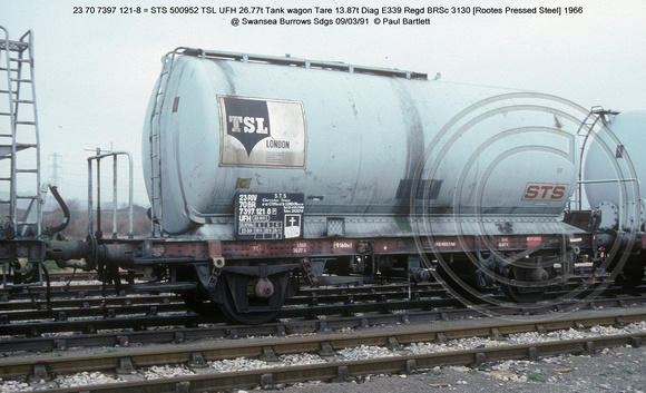 23 70 7397 121-8 = STS 500952 TSL UFH Tank wagon @ Swansea Burrows Sdgs 91-03-09 � Paul Bartlett w