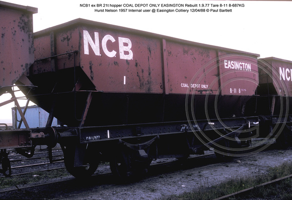 NCB1 ex BR 21t hopper @ Easington Colliery 88-04-12 � Paul Bartlett W