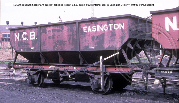 NCB29 ex BR 21t hopper @ Easington Colliery 88-04-12 � Paul Bartlett w
