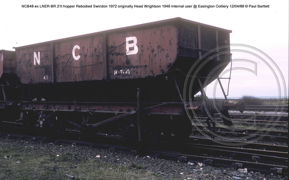 NCB48 LNER-BR 21t hopper @ Easington Colliery 88-04-12 � Paul Bartlett w