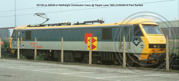 90136 Railfreight Distribution @ Ripple Lane TMD 93-05-01 � Paul Bartlett w