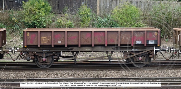 396047 [ex 365114] MHA 33.1t Ballast-Spoil Box Wagon Tare 13.060kg [Des code MH001C Doncaster c2003] @ York Holgate Junction 2023-03-05 © Paul Bartlett w