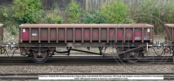 394008 [ex 365606] MPA Ballast-Spoil Box Wagon [Des code MP002A RFS Doncaster 1997-8] @ York Holgate Junction 2023-03-05 © Paul Bartlett w