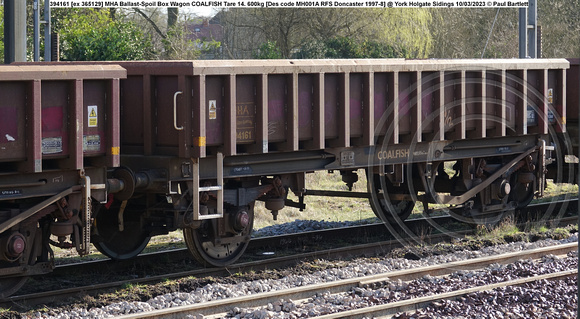 394161 [ex 365129] MHA Ballast-Spoil Box Wagon COALFISH Tare 14. 600kg [Des code MH001A RFS Doncaster 1997-8] @ York Holgate Sidings 2023-03-10 © Paul Bartlett [3w]