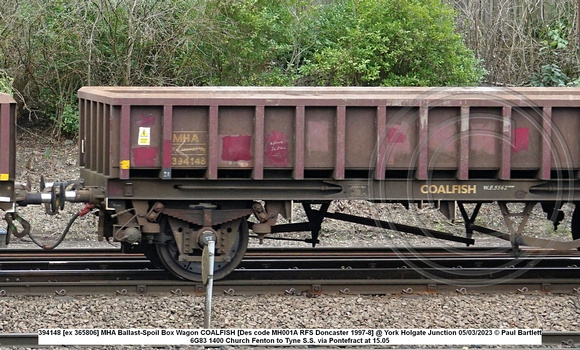 394148 [ex 365806] MHA Ballast-Spoil Box Wagon COALFISH [Des code MH001A RFS Doncaster 1997-8] @ York Holgate Junction 2023-03-05 © Paul Bartlett w