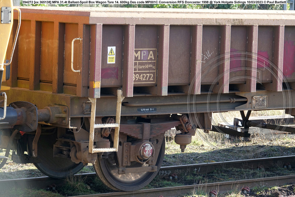 394272 [ex 365138] MPA 31.4t Ballast-Spoil Box Wagon Tare 14. 600kg Des code MP001C RFS Doncaster 1998 @ York Holgate Sidings 2023-03-10 © Paul Bartlett [5w]