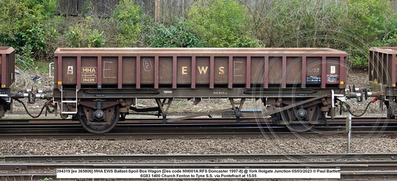 394319 [ex 365806] MHA EWS Ballast-Spoil Box Wagon [Des code MH001A RFS Doncaster 1997-8] @ York Holgate Junction 2023-03-05 © Paul Bartlett w