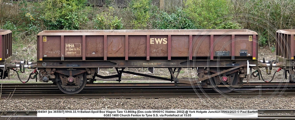 394541 [ex 365507] MHA 33.1t Ballast-Spoil Box Wagon Tare 13.860kg [Des code MH001C Wabtec 2002] @ York Holgate Junction 2023-03-05 © Paul Bartlett w