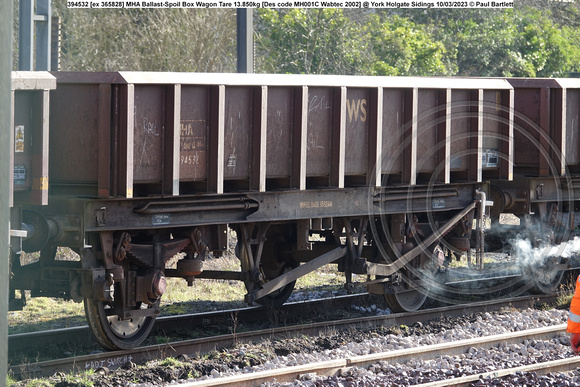 394532 [ex 365828] MHA Ballast-Spoil Box Wagon Tare 13.850kg [Des code MH001C Wabtec 2002] @ York Holgate Sidings 2023-03-10 © Paul Bartlett w