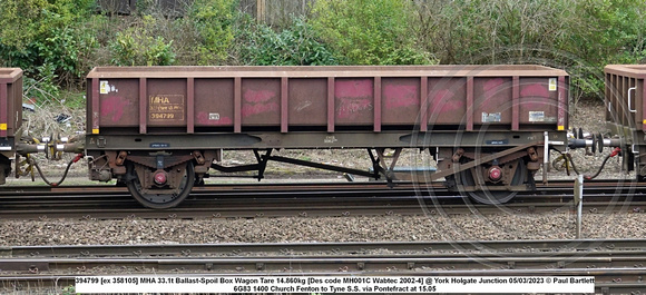 394799 [ex 358105] MHA 33.1t Ballast-Spoil Box Wagon Tare 13.860kg [Des code MH001C Wabtec 2002-4] @ York Holgate Junction 2023-03-05 © Paul Bartlett W
