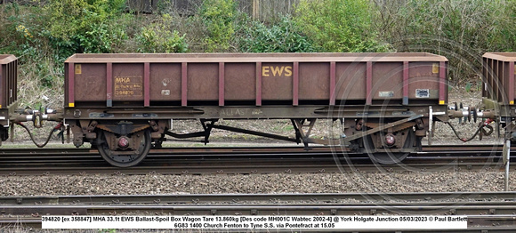 394820 [ex 358847] MHA 33.1t EWS Ballast-Spoil Box Wagon Tare 13.860kg [Des code MH001C Wabtec 2002-4] @ York Holgate Junction 2023-03-05 © Paul Bartlett w