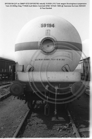 BPO59194 [UF ex SMBP 6723 rebuilt] TTA LPG Tank wagon @ Swansea Burrows Sidings 92-08-19 � Paul Bartlett [8w]
