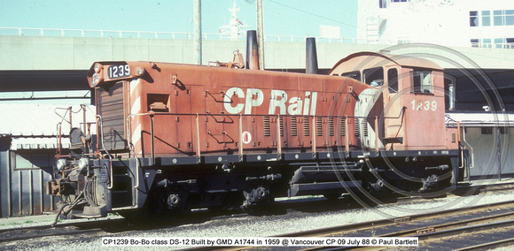 CP1239 Bo-Bo class DS-12 @ Vancouver CP 09 July 88 � Paul Bartlett [1w]