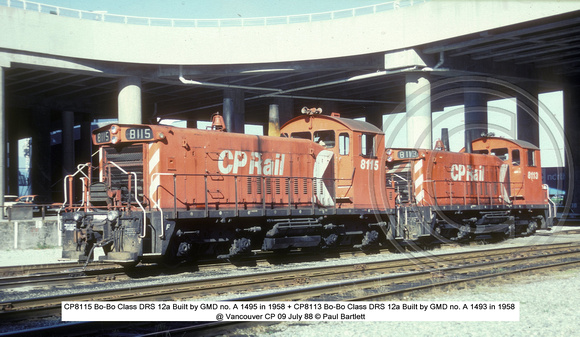 CP8115   CP8113 Bo-Bo class DRS 12a @ Vancouver CP 09 July 88 � Paul Bartlett w