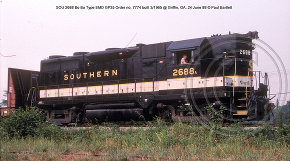 SOU 2688 Bo Bo Type EMD GP35 @ Griffin, GA, 24 June 88 � Paul Bartlett [1w]
