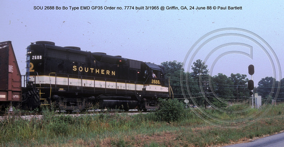 SOU 2688 Bo Bo Type EMD GP35 @ Griffin, GA, 24 June 88 � Paul Bartlett [2w]