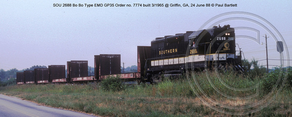 SOU 2688 Bo Bo Type EMD GP35 @ Griffin, GA, 24 June 88 � Paul Bartlett [3w]