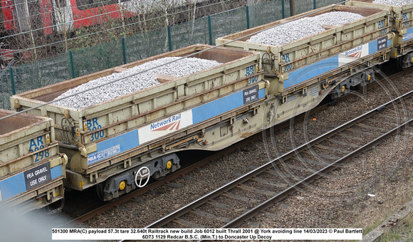 501300 MRA(C) payload 57.3t tare 32.640t Railtrack new build Job 6012 built Thrall 2001 @ York avoiding line 2023-03-14 © Paul Bartlett [2w]