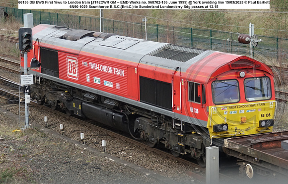 66136 DB EWS First Yiwu to London train [JT42CWR GM – EMD Works no. 968702-136 June 1999] @ York avoiding line 2023-03-15 © Paul Bartlett w