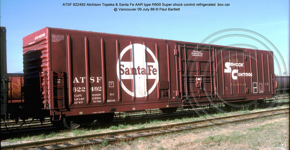 ATSF 622492 Santa Fe box car @ Vancouver 09 July 88 � Paul Bartlett w