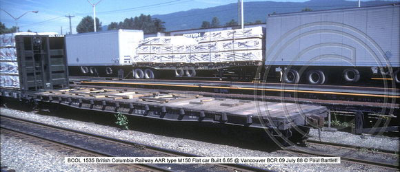 BCOL 1535 Flat car @ Vancouver BCR 09 July 88 � Paul Bartlett w