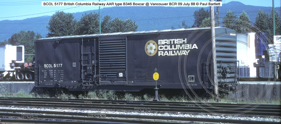BCOL 5177 British Columbia box car @ Vancouver BCR 09 July 88 � Paul Bartlett w