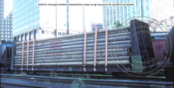 BN 62101 Burlington Northern Lumber car @ Vancouver 09 July 88 � Paul Bartlett w