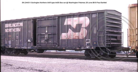 BN 244511 Burlington Northern box car @ Washington Potomac 26 June 88 � Paul Bartlett w