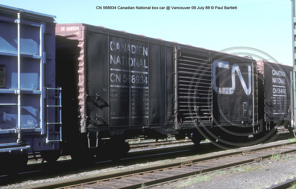 CN 568934 Canadian National box car @ Vancouver 09 July 88 � Paul Bartlett w