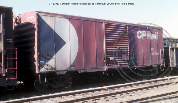 CP 57953 CP Rail box car @ Vancouver 09 July 88 � Paul Bartlett w