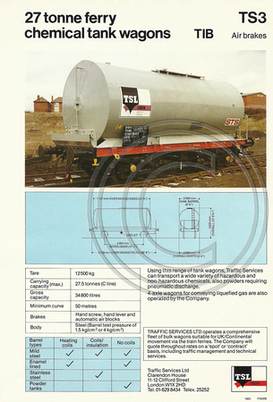 TS3 Data sheet 21 70 0785 112-4 27t ferry chemical tank wagon of 1983 � Paul Bartlett collection