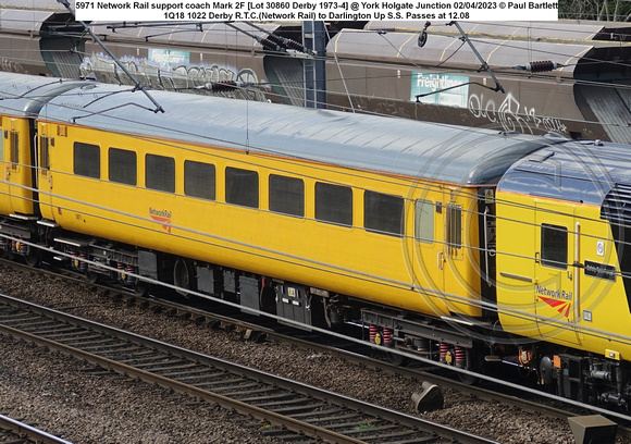 5971 Network Rail support coach Mark 2F [Lot 30860 Derby 1973-4] @ York Holgate Junction 2023-04-02 © Paul Bartlett [1w]