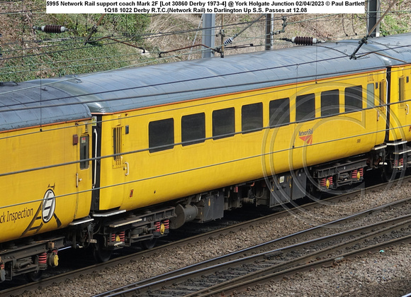 5995 Network Rail support coach Mark 2F [Lot 30860 Derby 1973-4] @ York Holgate Junction 2023-04-02 © Paul Bartlett [2w]
