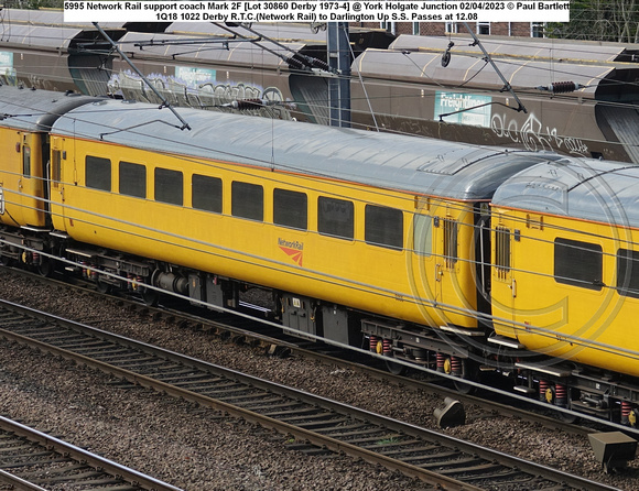 5995 Network Rail support coach Mark 2F [Lot 30860 Derby 1973-4] @ York Holgate Junction 2023-04-02 © Paul Bartlett [1w]