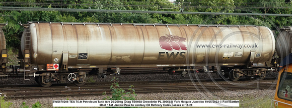 EWS870208 TEA 75.4t Petroleum Tank tare 26-200kg [Diag TE046A Greenbrier PL 2006] @ York Holgate Junction 2023-06-19 © Paul Bartlett w