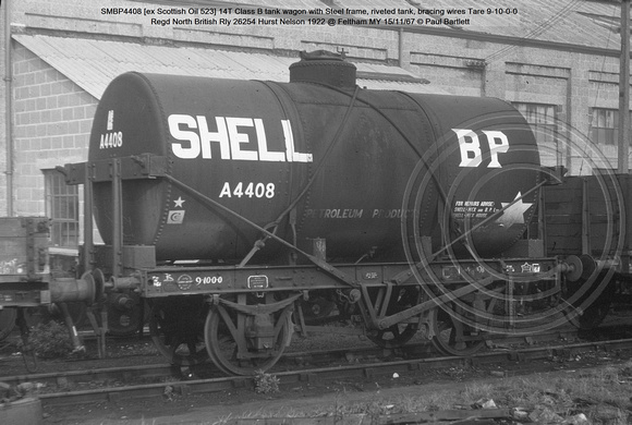 SMBP4408 [ex Scottish Oil 523] 14T Class B tank wagon 1922 @ Feltham MY 67-11-15 © Paul Bartlett[1w]