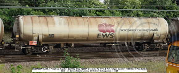 EWS870237 TEA 75.4t Petroleum Tank tare 26-200kg [Diag TE046A Greenbrier PL 2006] @ York Holgate Junction 2023-06-19 © Paul Bartlett w