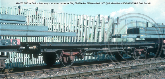 400265 RRB ex SAA bolster wagon as under runner ex Diag SB001A Lot 3728 Ashford 1970 @ Shelton Stoke BSC 94-06-05 © Paul Bartlett
