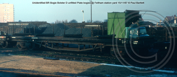 Unidentified BR Bogie Bolster D unfitted Plate bogies @ Feltham station yard 67-11-15 © Paul Bartlett w