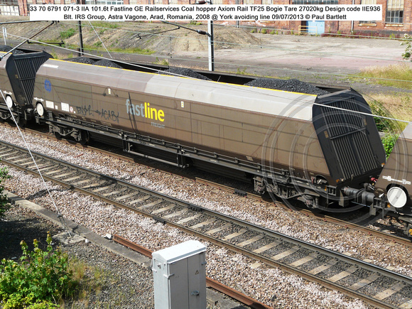 33 70 6791 071-3 IIA Fastline GE Railservices Coal hopper @ York 2013-07-09 © Paul Bartlett [2w]