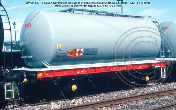 SUKO65825 TTA Class A 32t Petroleum Tank wagon Metro Cammel @ Stoke Wagon Repairs 82-07-17 © Paul Bartlett w