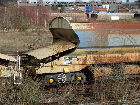 380209 HQAH 64.4t Network Rail Autoballaster intermediate hopper [built Doncaster 2001] Tare 25-600kg @ York Network Rail Reception Sidings 2016-02-22 © Paul Bartlett [08w]