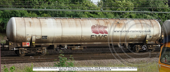 EWS870211 TEA 75.4t Petroleum Tank tare 26-200kg [Diag TE046A Greenbrier PL 2006] @ York Holgate Junction 2023-06-19 © Paul Bartlett w