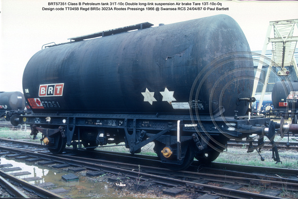BRT57351 Class B Petroleum tank Air brake 1966 @ Swansea RCS 87-04-24 © Paul Bartlett w